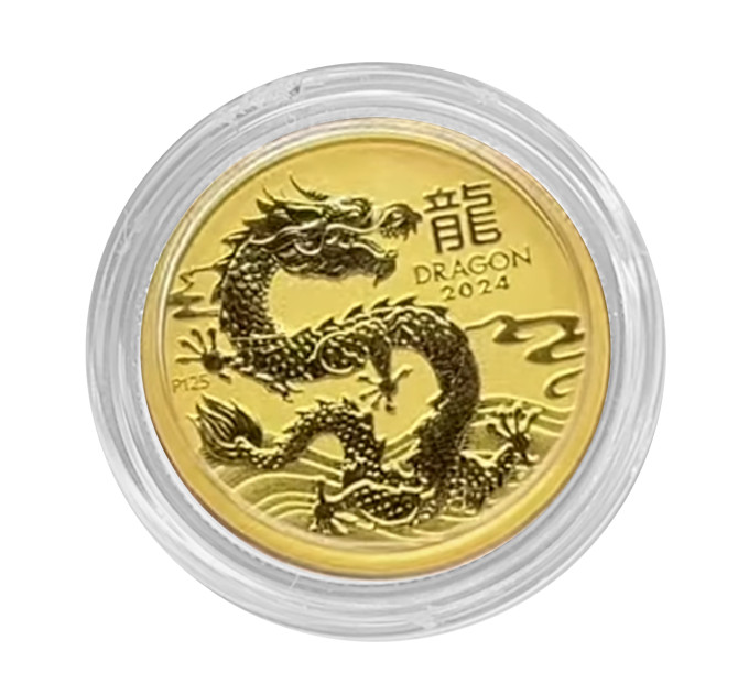 Золотая монета Австралия Знак Дракона 2024 — 1/10 oz, 15$, Perth Mint