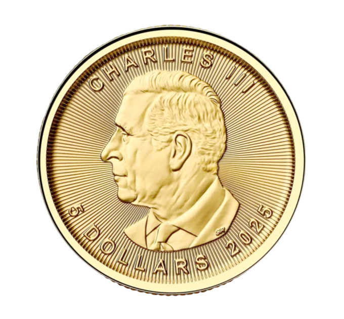 Монета золотая Кленовый лист 2025 1/10oz 5$ Канада