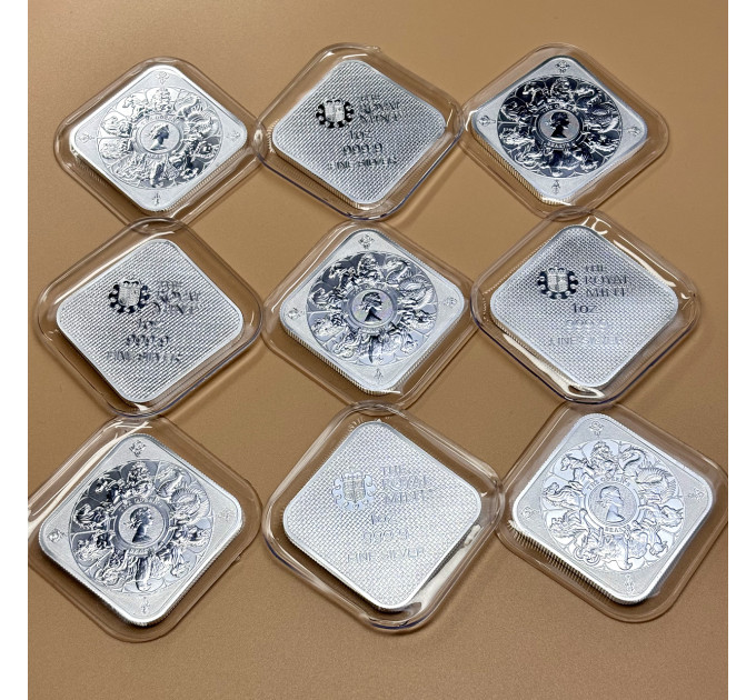 Серебряный слиток квадратный Queen’s Beasts 1 oz Ag 999.9