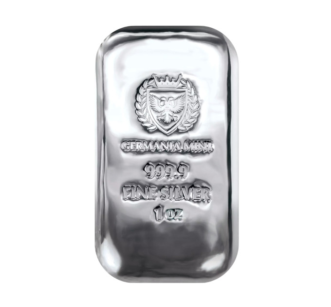Серебряный слиток Germania Mint 1 унция Ag 999,9 литой с голограммой