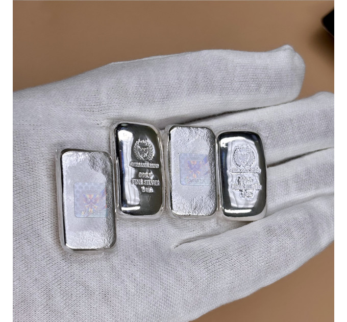 Серебряный слиток Germania Mint 1 унция Ag 999,9 литой с голограммой