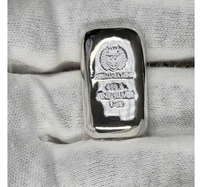 Серебряный слиток Germania Mint 1 унция Ag 999,9 литой с голограммой