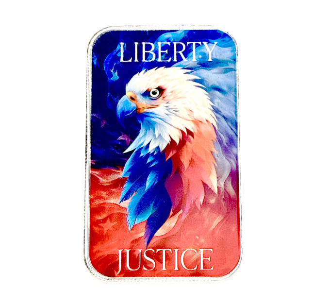 Цветной серебряный слиток Liberty & Justice Eagle – с орлом и флагом США