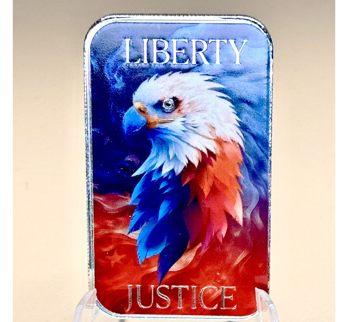 Цветной серебряный слиток Liberty & Justice Eagle – с орлом и флагом США