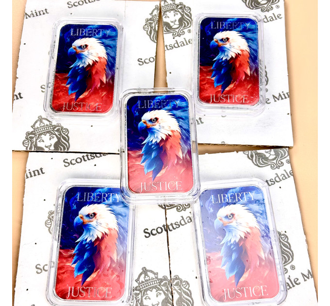 Цветной серебряный слиток Liberty & Justice Eagle – с орлом и флагом США