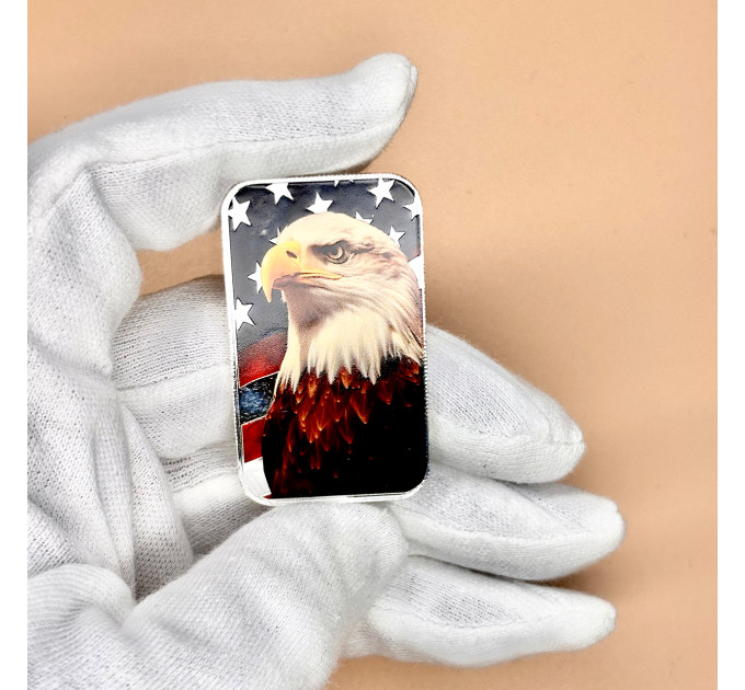 Цветной серебряный слиток Patriotic Bald Eagle 1 oz – с белоголовым орлом США