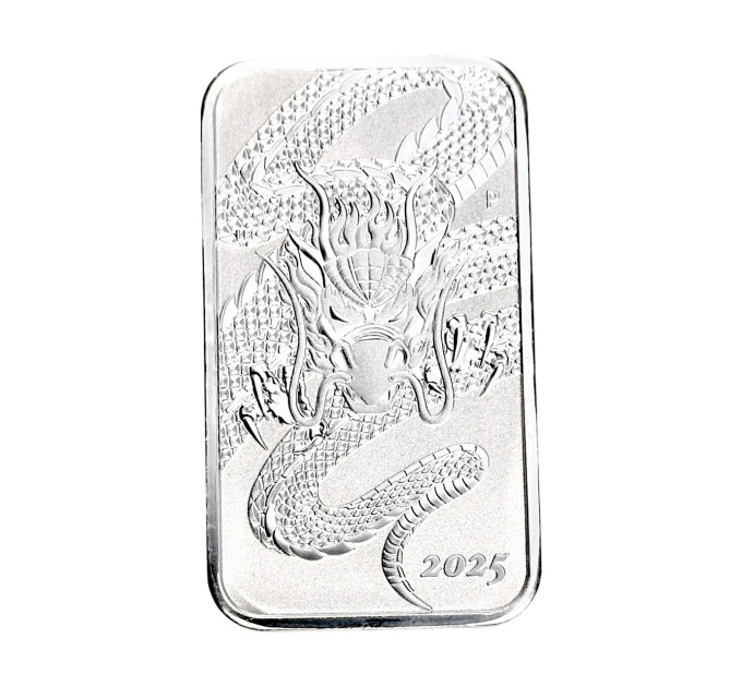 Серебряная монета 1 $ Прямоугольный Дракон 1 oz 2025 Австралия