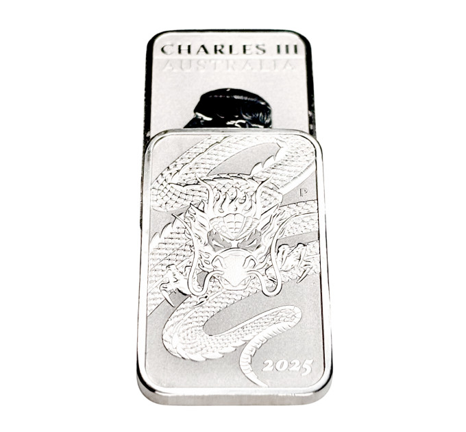 Серебряная монета 1 $ Прямоугольный Дракон 1 oz 2025 Австралия