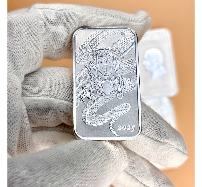 Серебряная монета 1 $ Прямоугольный Дракон 1 oz 2025 Австралия
