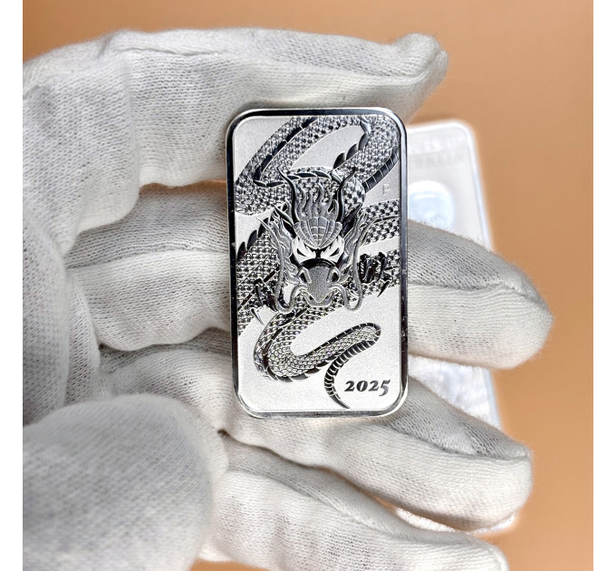 Серебряная монета 1 $ Прямоугольный Дракон 1 oz 2025 Австралия
