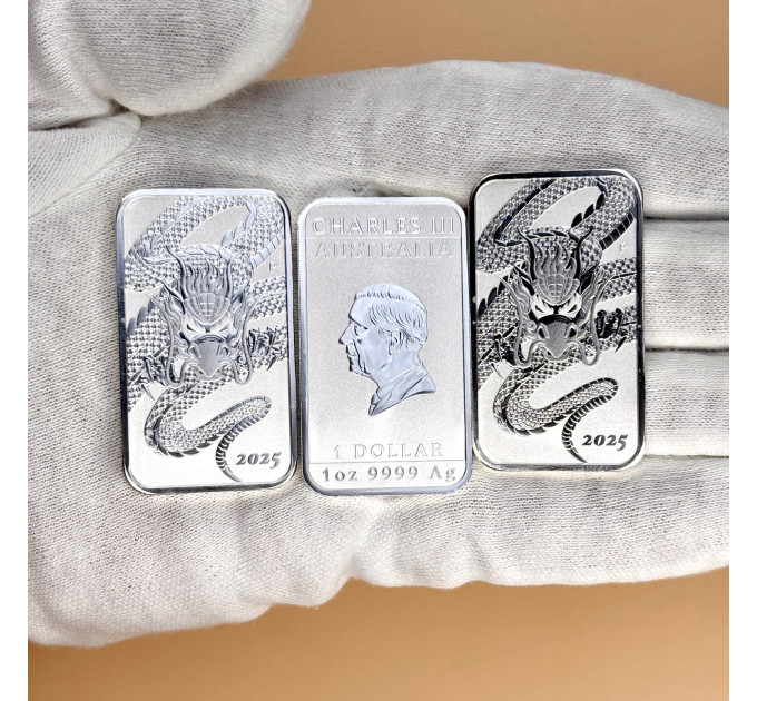 Серебряная монета 1 $ Прямоугольный Дракон 1 oz 2025 Австралия