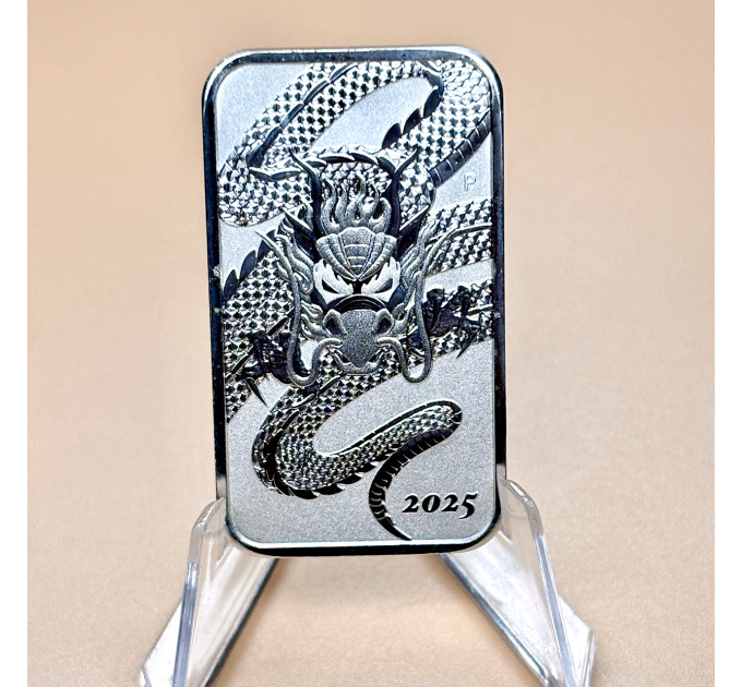 Серебряная монета 1 $ Прямоугольный Дракон 1 oz 2025 Австралия