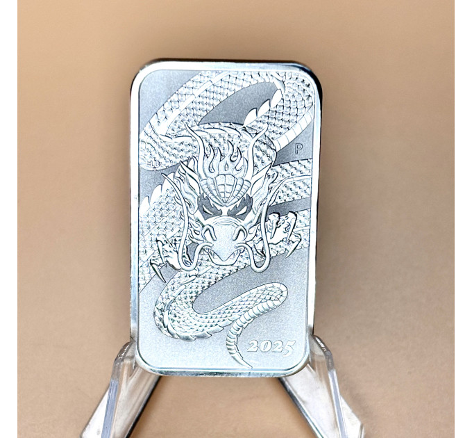 Серебряная монета 1 $ Прямоугольный Дракон 1 oz 2025 Австралия