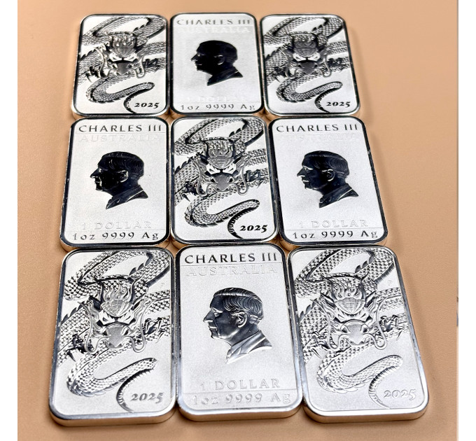 Серебряная монета 1 $ Прямоугольный Дракон 1 oz 2025 Австралия