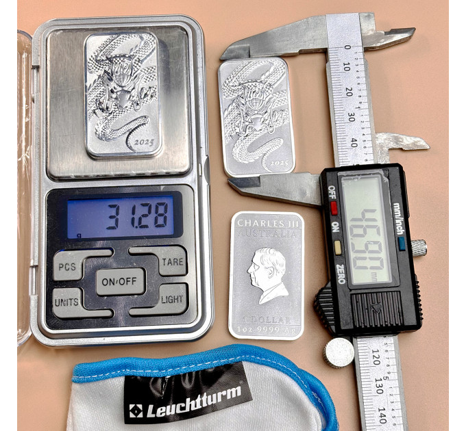 Серебряная монета 1 $ Прямоугольный Дракон 1 oz 2025 Австралия
