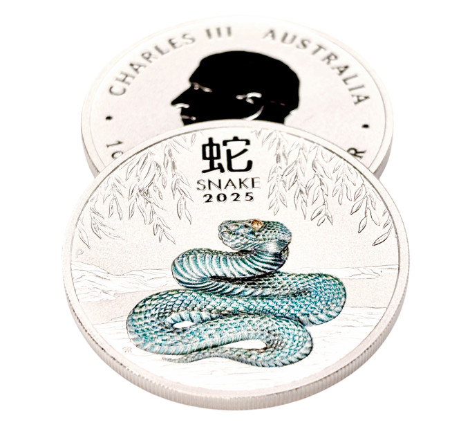 Цветная серебряная монета 1 $ «Год Змеи» 1 oz 2025 Австралия