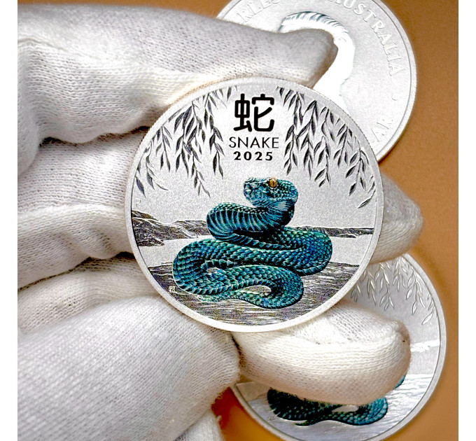 Цветная серебряная монета 1 $ «Год Змеи» 1 oz 2025 Австралия