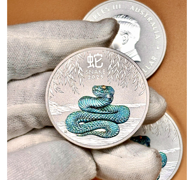 Цветная серебряная монета 1 $ «Год Змеи» 1 oz 2025 Австралия