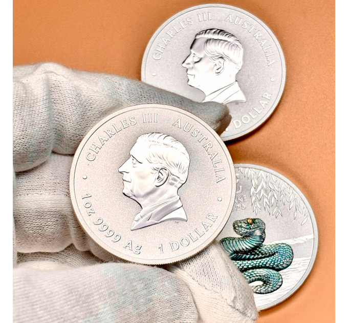 Цветная серебряная монета 1 $ «Год Змеи» 1 oz 2025 Австралия