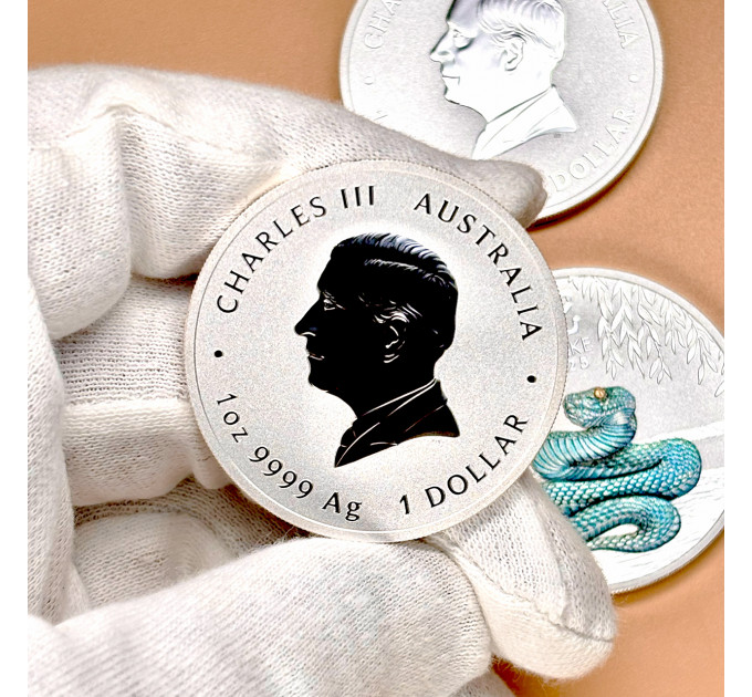 Цветная серебряная монета 1 $ «Год Змеи» 1 oz 2025 Австралия