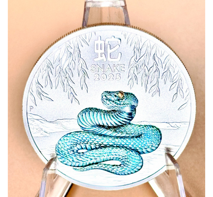 Цветная серебряная монета 1 $ «Год Змеи» 1 oz 2025 Австралия
