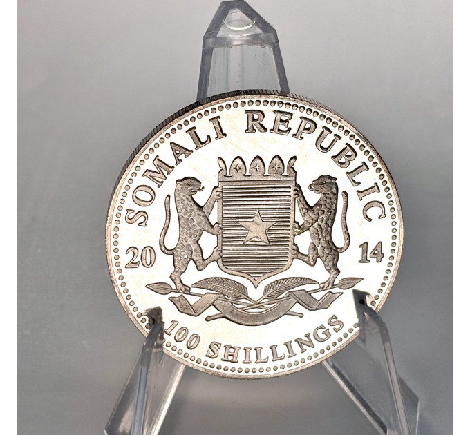 Серебряная монета 100 шиллингов «Африканский слон» 1 oz 2014 Сомали