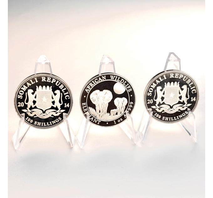 Серебряная монета 100 шиллингов «Африканский слон» 1 oz 2014 Сомали