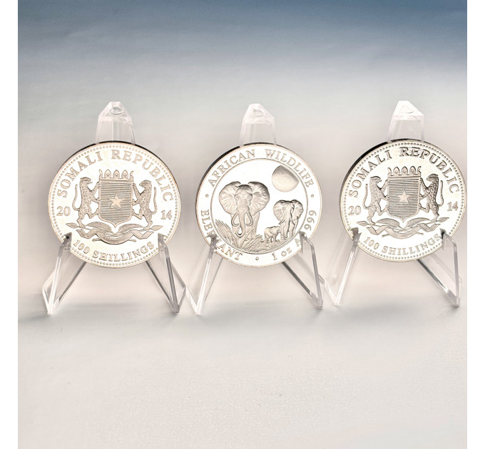 Серебряная монета 100 шиллингов «Африканский слон» 1 oz 2014 Сомали