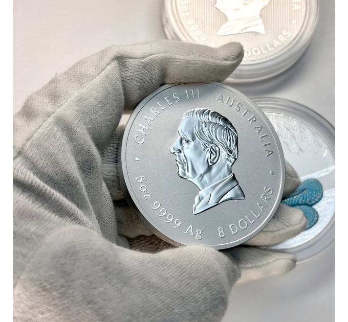 Цветная серебряная монета 8$ Год Змеи 5 oz 2025 Австралия