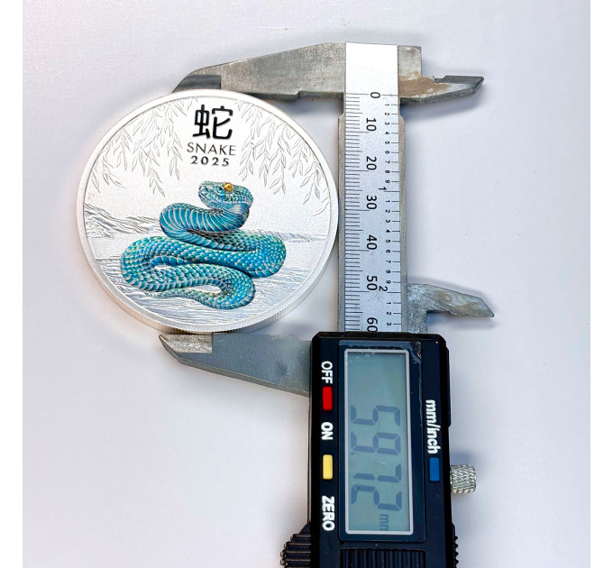 Цветная серебряная монета 8$ Год Змеи 5 oz 2025 Австралия