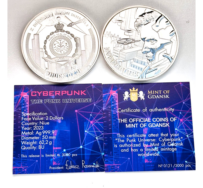 Серебряная монета 2 oz Niue 2023 Punk Universe — Cyberpunk .999 с сертификатом