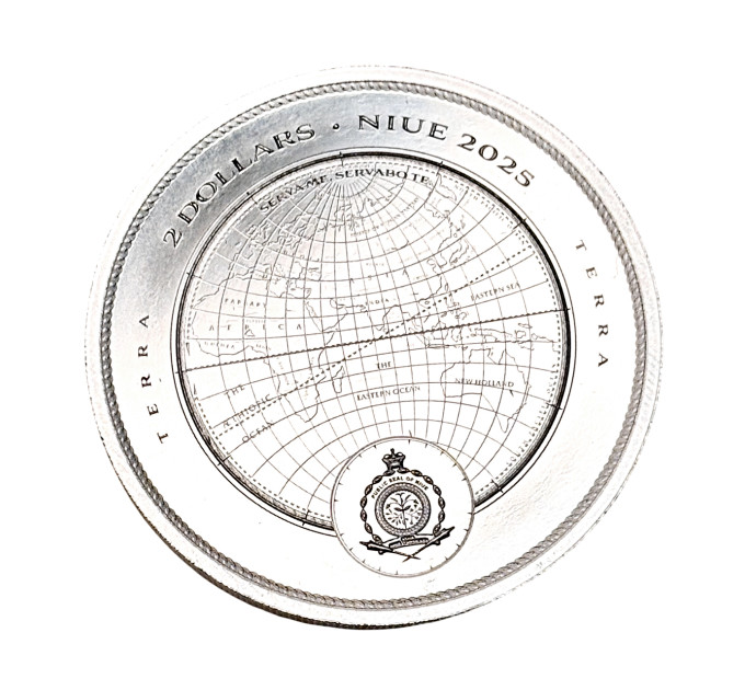Серебряная монета Terra 2025 1 oz Ag .9999 — 2 $ с тематикой защиты планеты