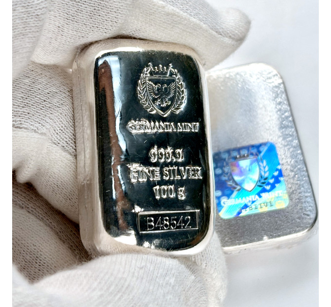 Срібний слиток 100 г Germania Mint — Ag 999.9