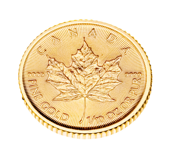 Золотая монета 5 $ «Кленовый лист» 1/10 oz 2017 Канада