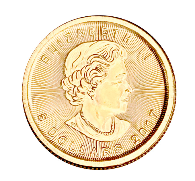 Золотая монета 5 $ «Кленовый лист» 1/10 oz 2017 Канада