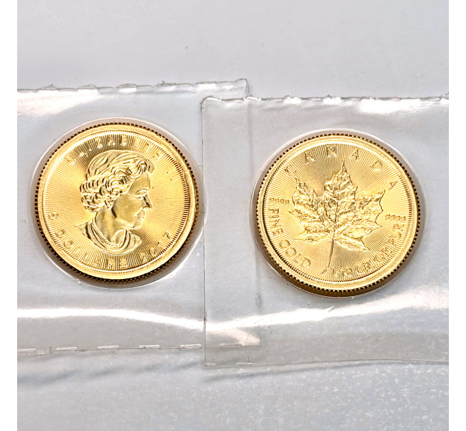 Золотая монета 5 $ «Кленовый лист» 1/10 oz 2017 Канада