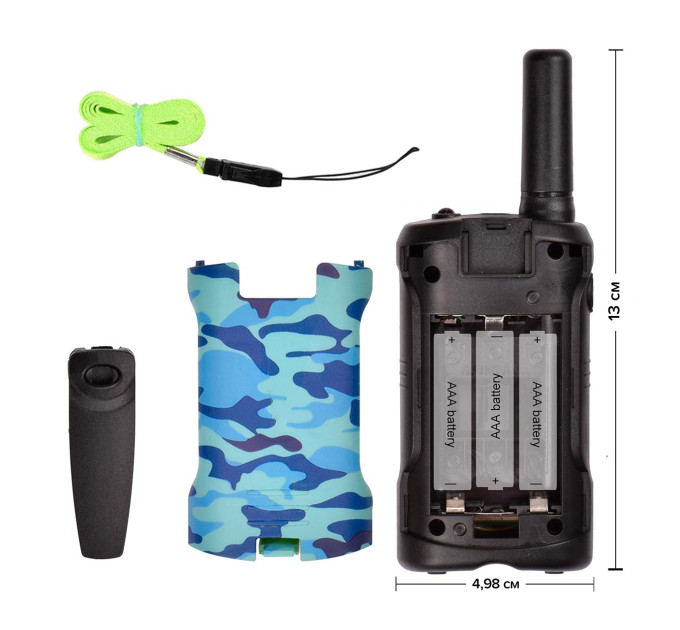 Детские рации Aikmi Kids Walkie Talkie 6 км — набор 2 шт | дальность до 6 км, режим VOX, 22 канала, синий камуфляж