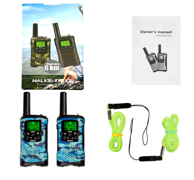 Детские рации Aikmi Kids Walkie Talkie 6 км — набор 2 шт | дальность до 6 км, режим VOX, 22 канала, синий камуфляж