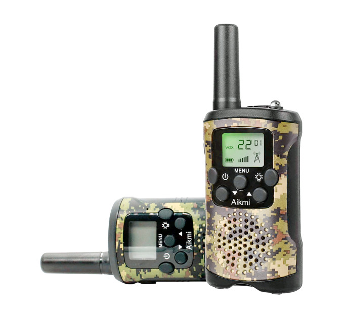 Детские рации Aikmi Kids Walkie Talkie 6 км — набор 2 шт | дальность до 6 км, режим VOX, 22 канала, зелёный камуфляж