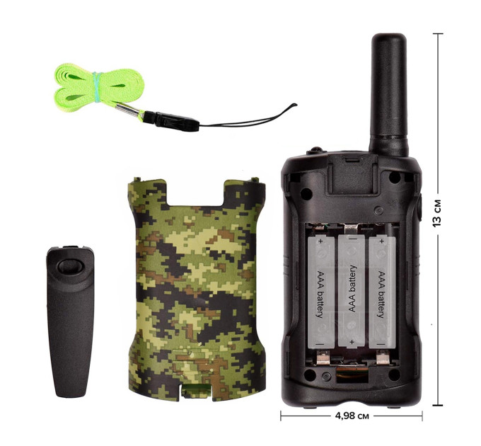 Детские рации Aikmi Kids Walkie Talkie 6 км — набор 2 шт | дальность до 6 км, режим VOX, 22 канала, зелёный камуфляж