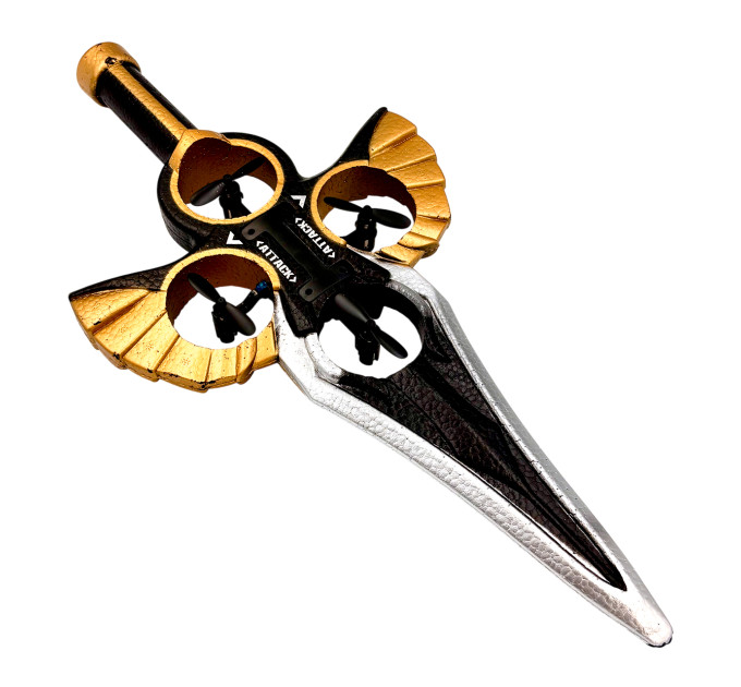 Летающий меч RC Flying Sword 2025 — радиоуправляемый дрон с LED, управлением жестами и пультом, трюки 360°, 3 скорости, золотой