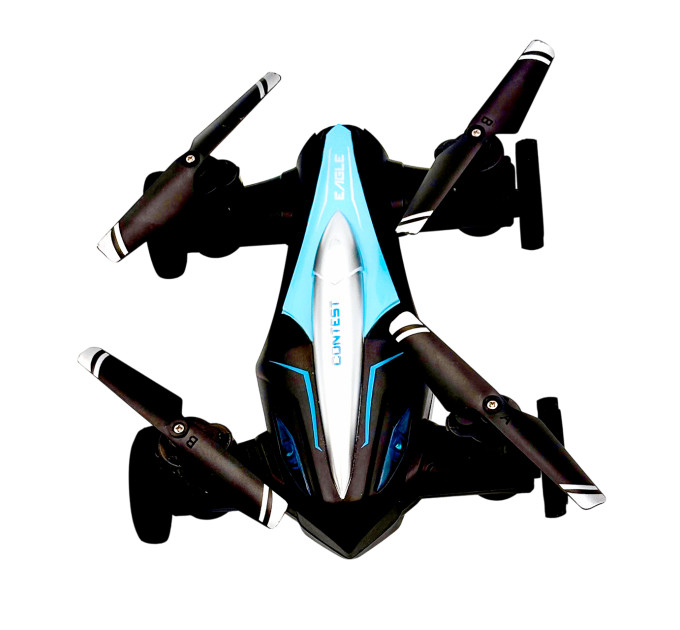Дрон-машинка JJRC 2-в-1 — мини-квадрокоптер и гоночный автомобиль с LED, 2,4 ГГц, 8 минут игры, синий
