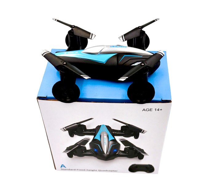 Дрон-машинка JJRC 2-в-1 — мини-квадрокоптер и гоночный автомобиль с LED, 2,4 ГГц, 8 минут игры, синий