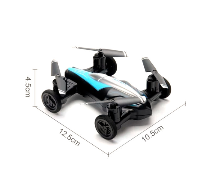 Дрон-машинка JJRC 2-в-1 — мини-квадрокоптер и гоночный автомобиль с LED, 2,4 ГГц, 8 минут игры, синий
