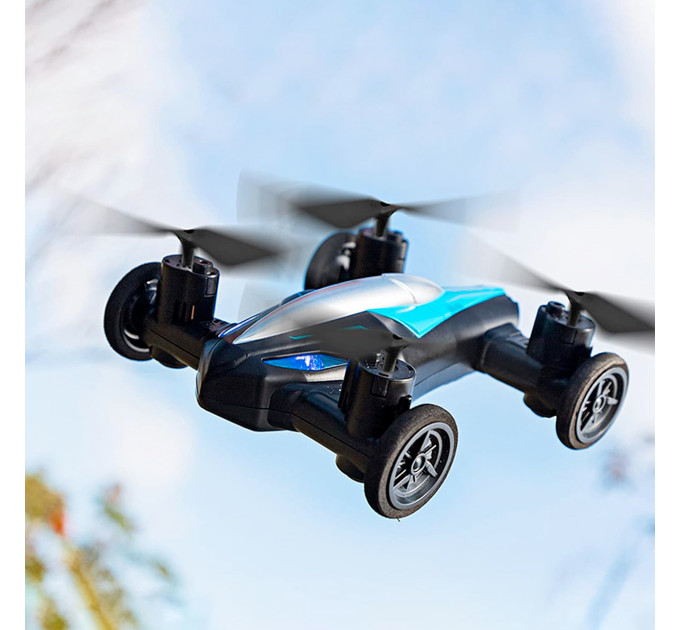 Дрон-машинка JJRC 2-в-1 — мини-квадрокоптер и гоночный автомобиль с LED, 2,4 ГГц, 8 минут игры, синий