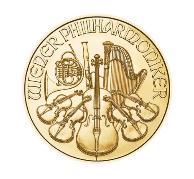 Золотая монета 4 € «Vienna Philharmonic» 2025 — инвестиционная и коллекционная монета 1/25 унции