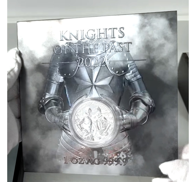 Коллекционная серебряная монета Мальта «Knights of the Past» 2022 — 1 унция серебра .9999, сертификат, ограниченный тираж