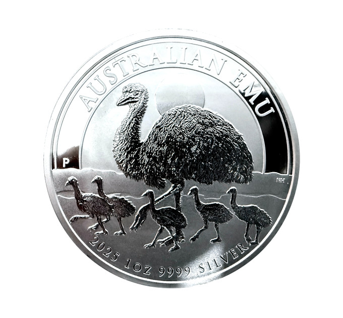 Серебряная монета 1$ «Emu» 2025, 1 унция серебра .9999, Australia Perth Mint, коллекционная, тираж 30 000