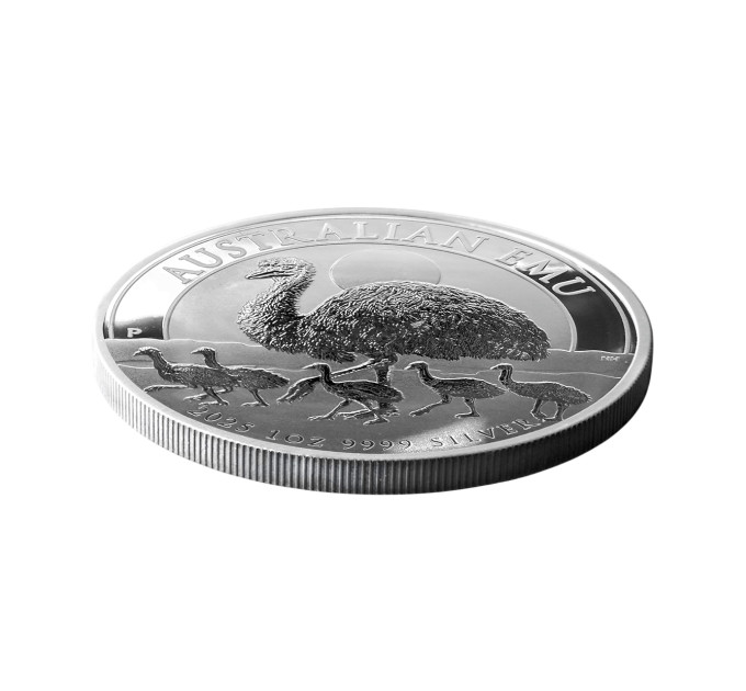 Серебряная монета 1$ «Emu» 2025, 1 унция серебра .9999, Australia Perth Mint, коллекционная, тираж 30 000
