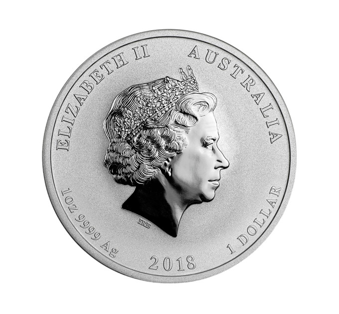 Серебряная монета 1$ «Year of the Dog» 2018 Австралия — 1 унция серебра Ag .9999, Lunar Series II